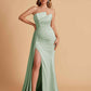 Elegant Satin Sleeveless Asymmetrical Mermaid Side Slit Floor Length Bridesmaid Dresses