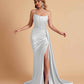 Sexy Satin Sleeveless Pleats Mermaid Bridesmaid Dresses Side Slit Floor Length