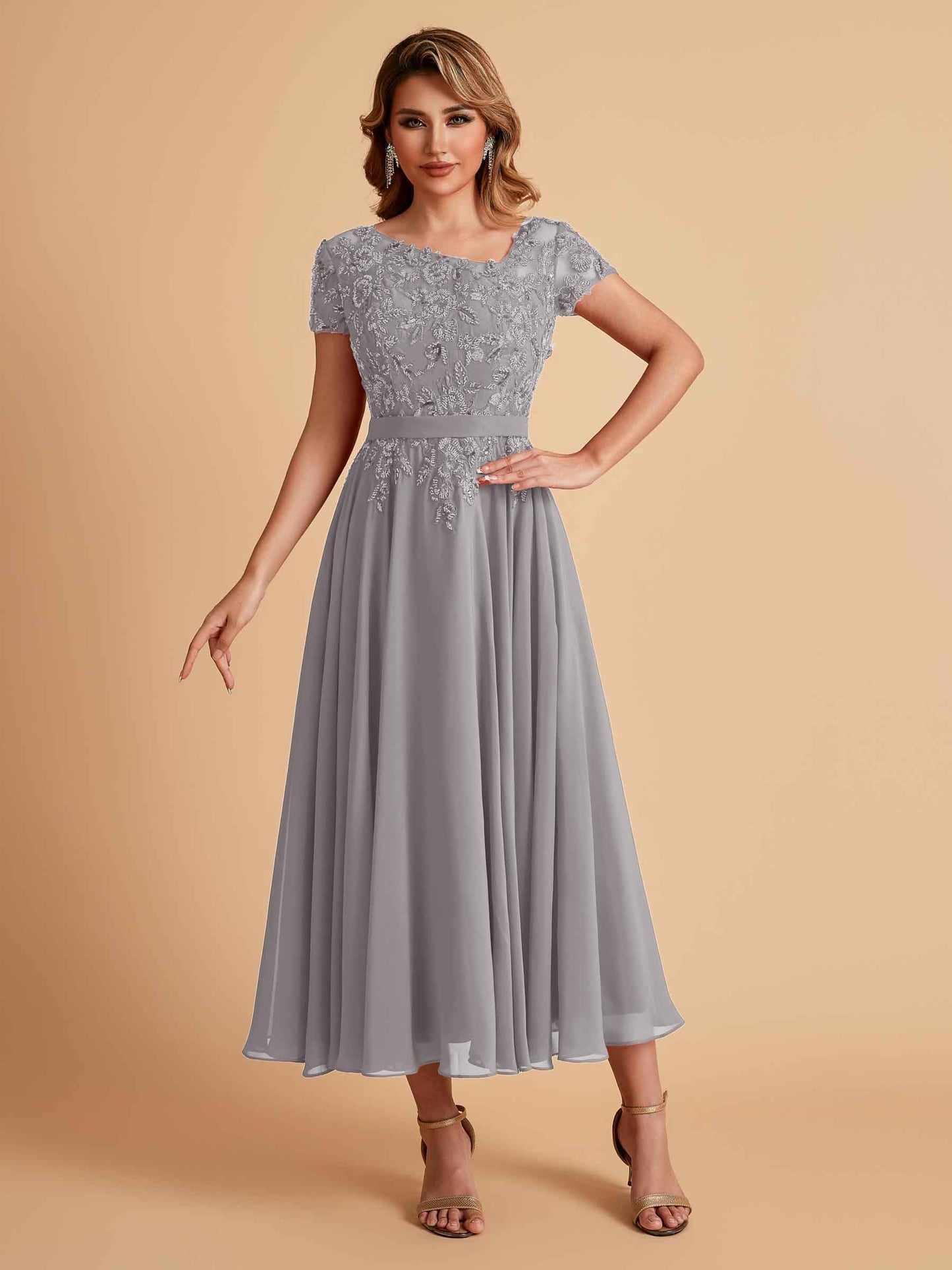 Elegant A-line Chiffon Short Sleeves Mother of the Brides Dresses Online