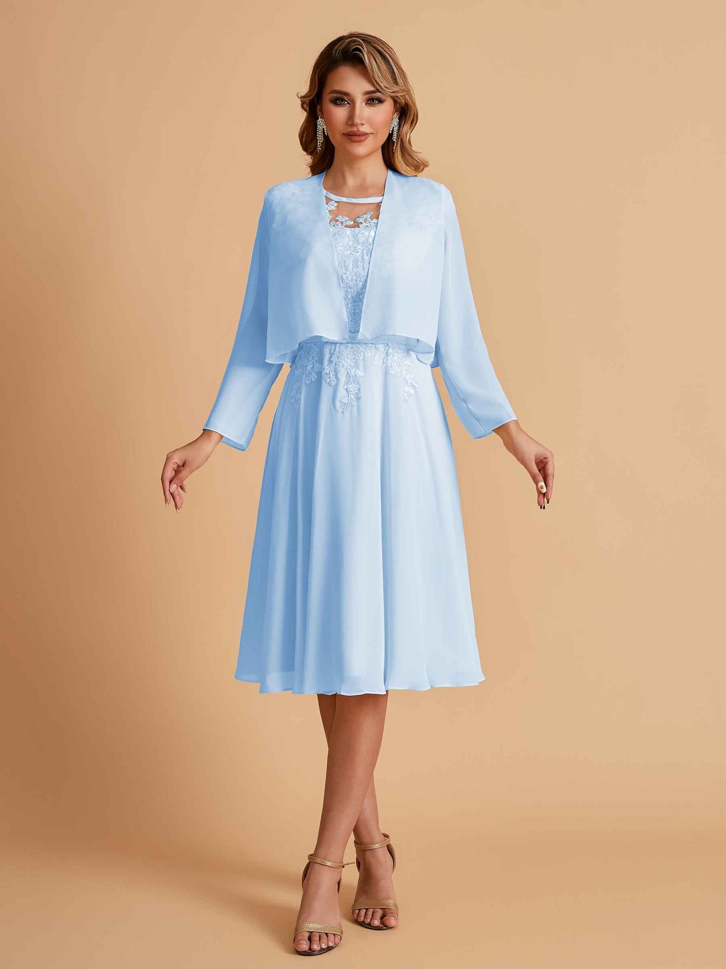 Elegant A-line Chiffon Jewel Short Mother of the Brides Dresses Online