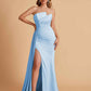 Elegant Satin Sleeveless Asymmetrical Mermaid Side Slit Floor Length Bridesmaid Dresses