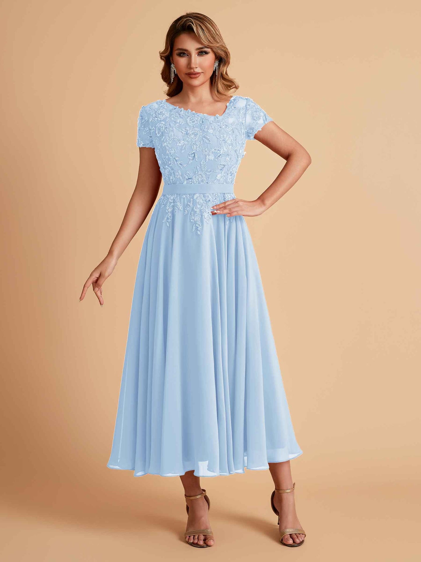 Elegant A-line Chiffon Short Sleeves Mother of the Brides Dresses Online