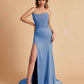 Sexy Satin Strapless Side Slit Floor Length Lace Mermaid Bridesmaid Dresses