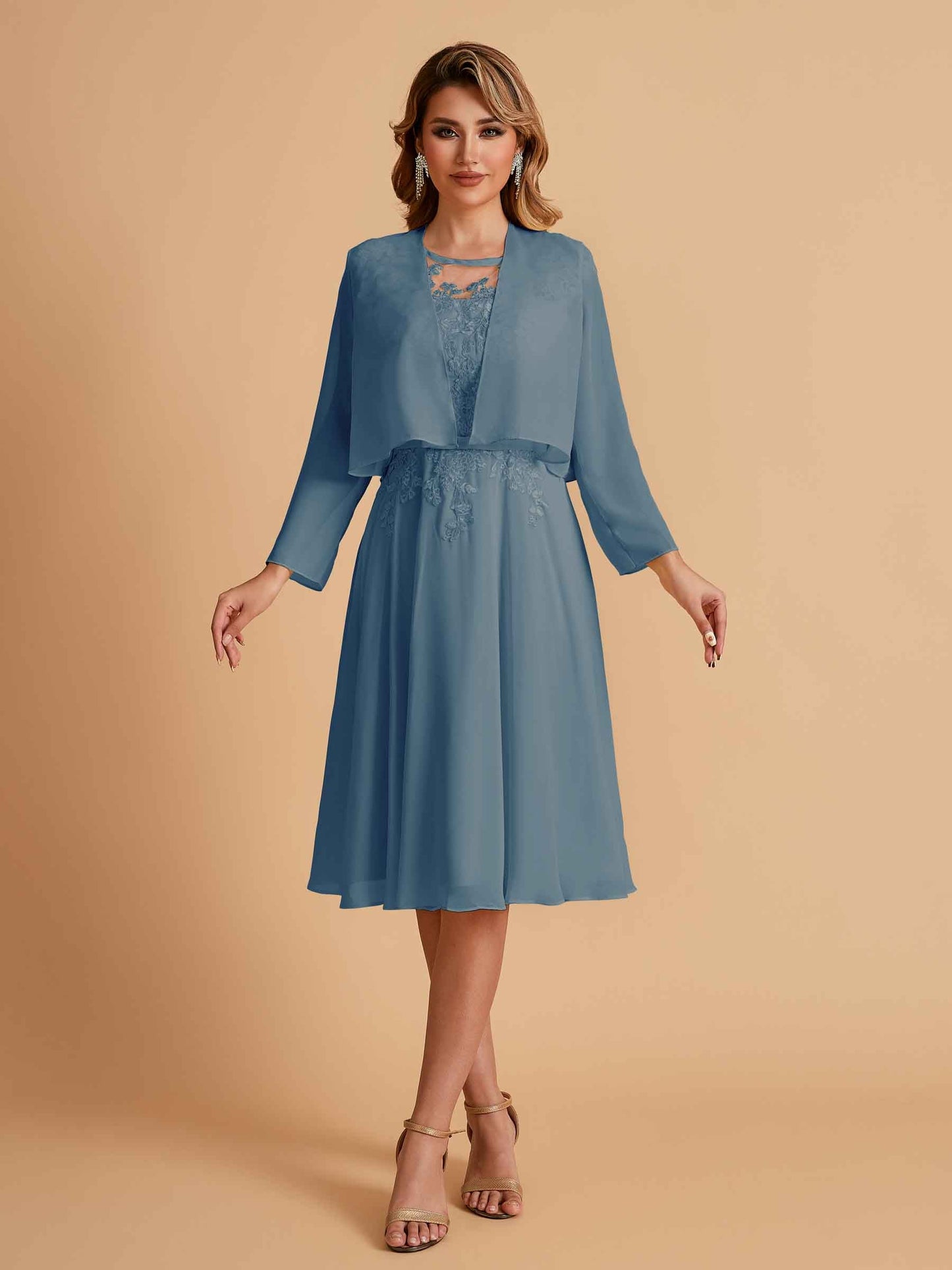 Elegant A-line Chiffon Jewel Short Mother of the Brides Dresses Online