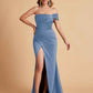 Sexy Satin One Shoulder Pleats Mermaid Bridesmaid Dresses Side Slit Floor Length