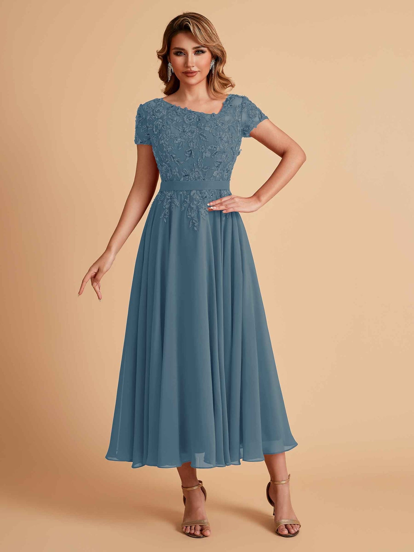Elegant A-line Chiffon Short Sleeves Mother of the Brides Dresses Online