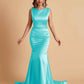 Elegant Satin Sleeveless Pleats Mermaid Bridesmaid Dresses Floor Length