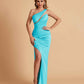 Sexy Satin One Shoulder Mermaid Bridesmaid Dresses Side Slit Floor Length