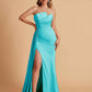 Elegant Satin Sleeveless Asymmetrical Mermaid Side Slit Floor Length Bridesmaid Dresses