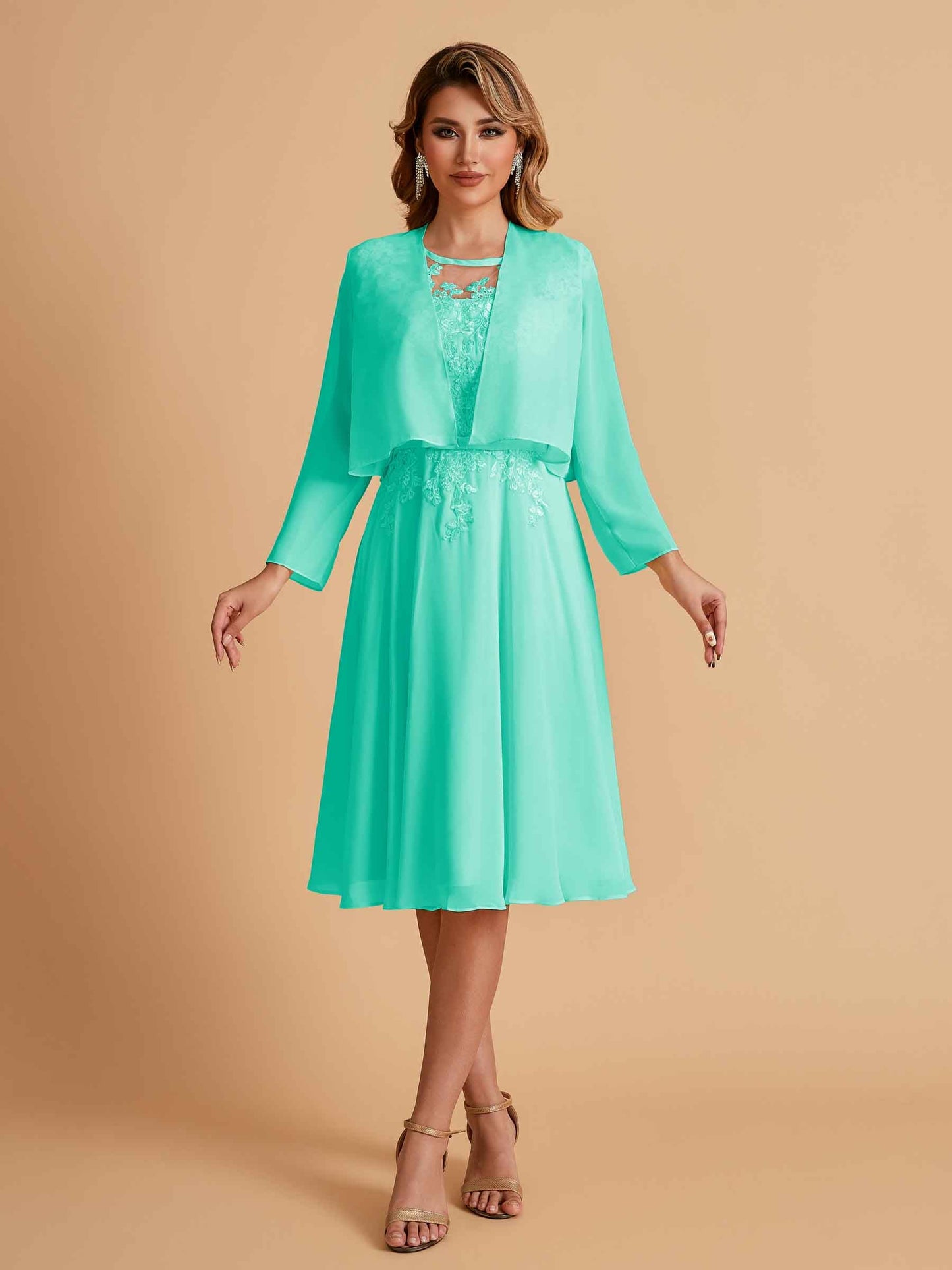 Elegant A-line Chiffon Jewel Short Mother of the Brides Dresses Online