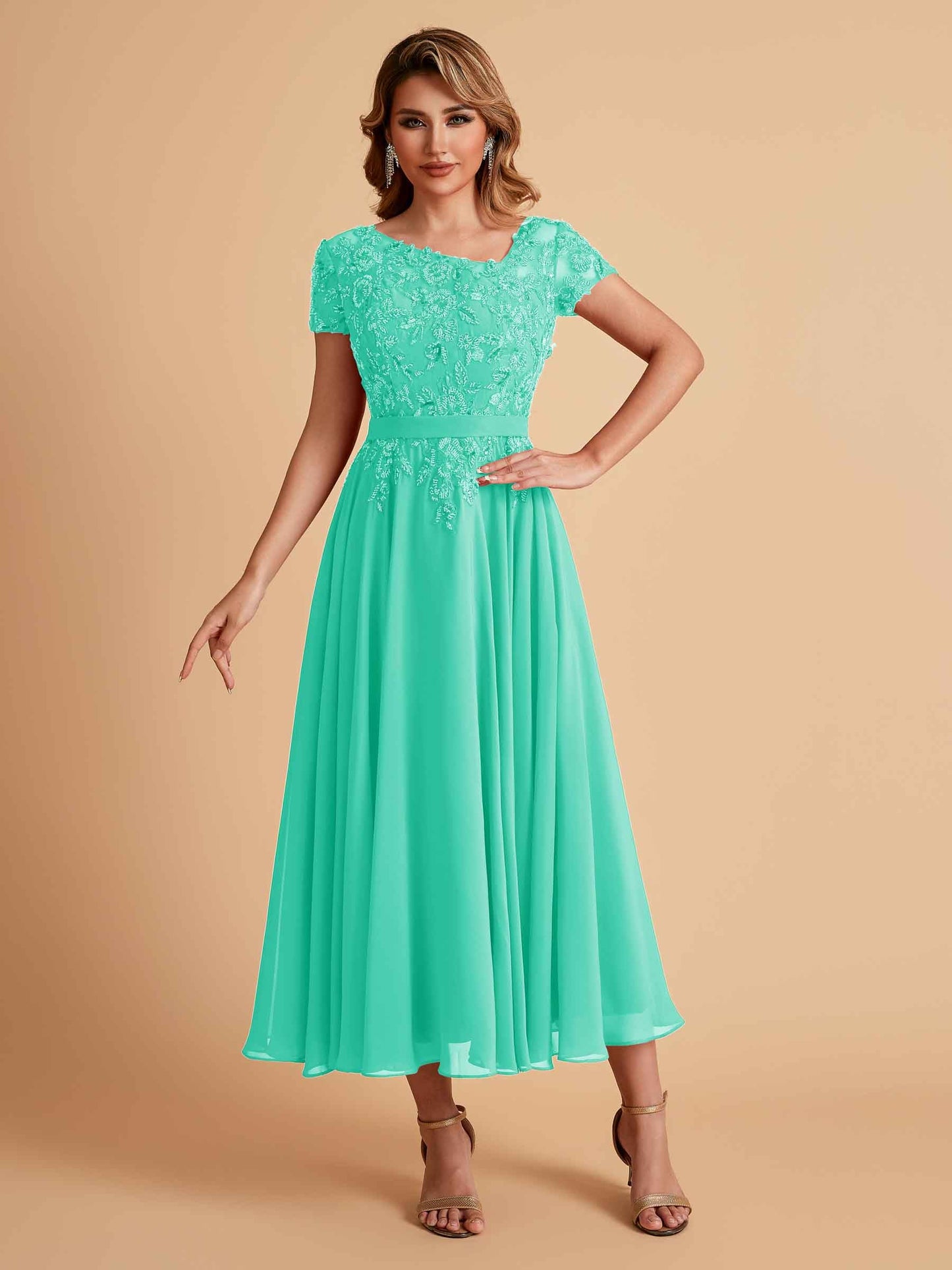 Elegant A-line Chiffon Short Sleeves Mother of the Brides Dresses Online