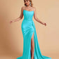 Sexy Satin Sleeveless Pleats Mermaid Bridesmaid Dresses Side Slit Floor Length