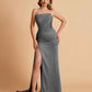 Elegant Satin Straight Neck Mermaid Side Slit Floor Length Bridesmaid Dresses
