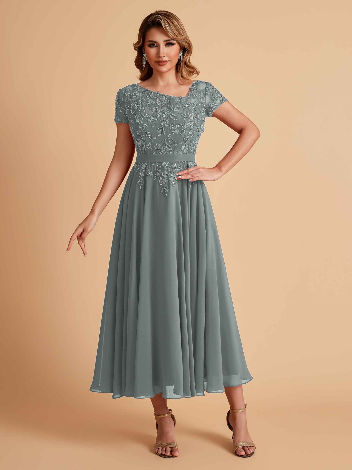 Elegant A-line Chiffon Short Sleeves Mother of the Brides Dresses Online