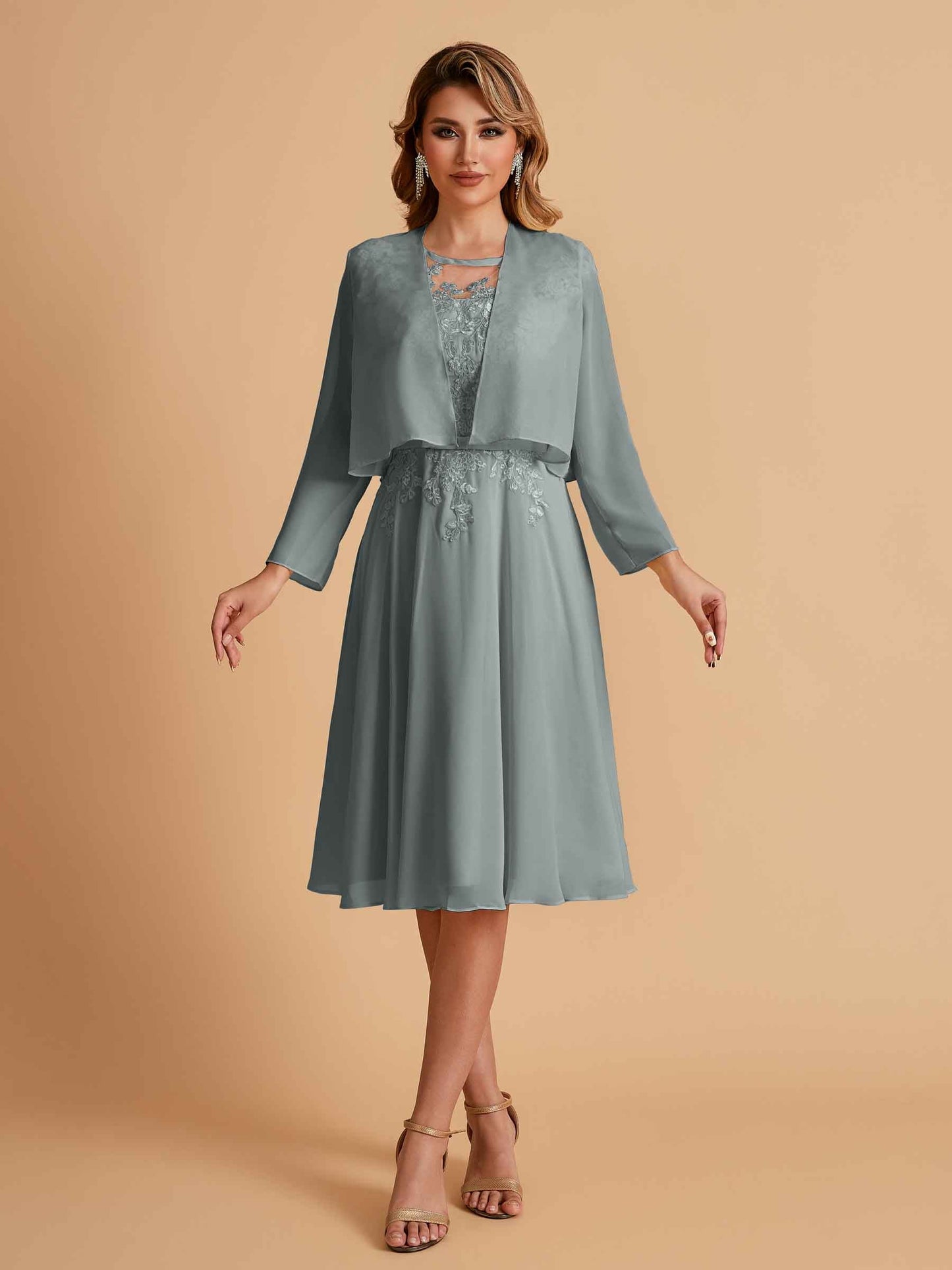 Elegant A-line Chiffon Jewel Short Mother of the Brides Dresses Online
