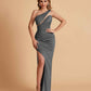 Sexy Satin One Shoulder Mermaid Bridesmaid Dresses Side Slit Floor Length