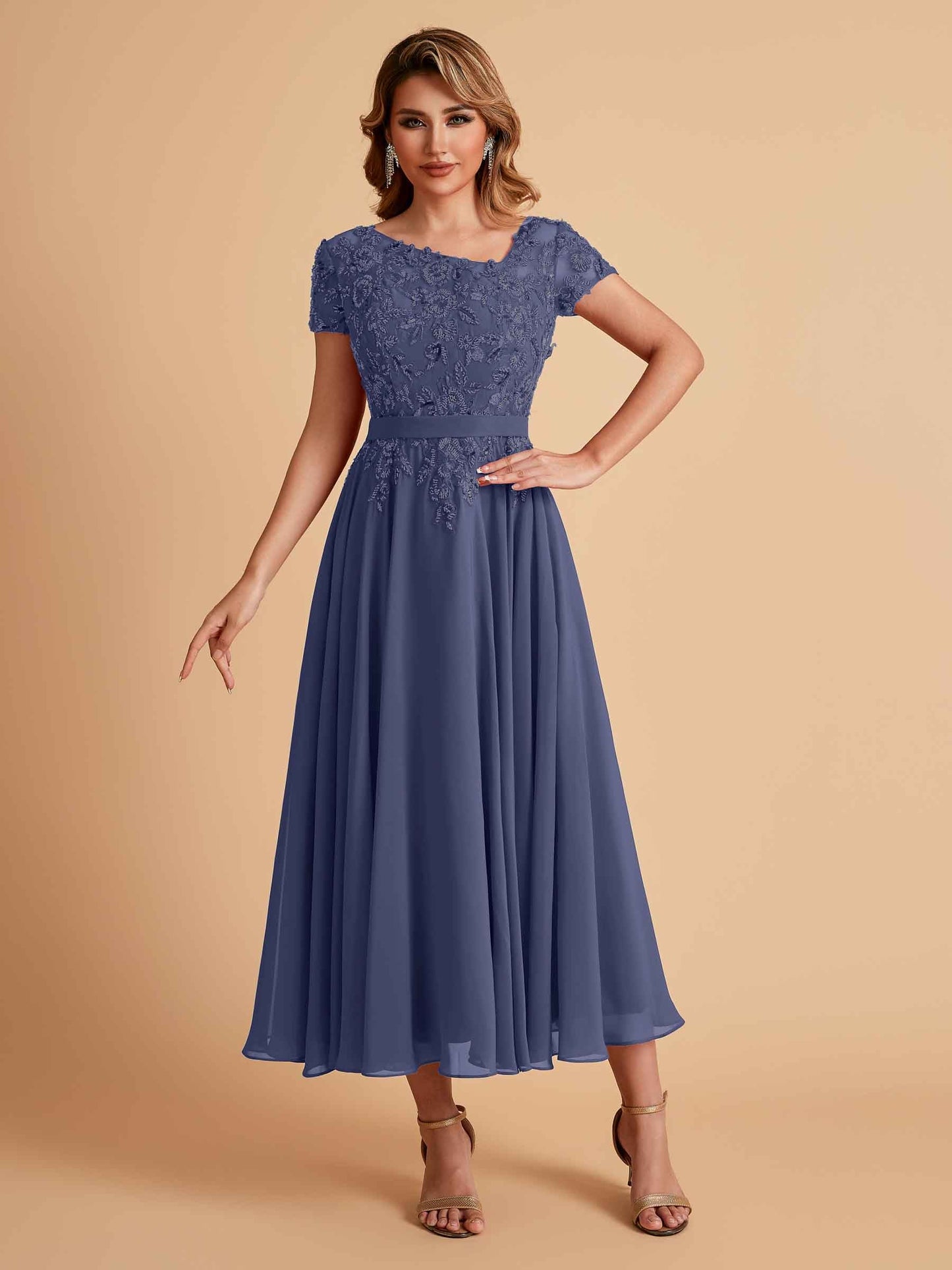 Elegant A-line Chiffon Short Sleeves Mother of the Brides Dresses Online