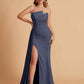 Elegant Satin Sleeveless Asymmetrical Mermaid Side Slit Floor Length Bridesmaid Dresses