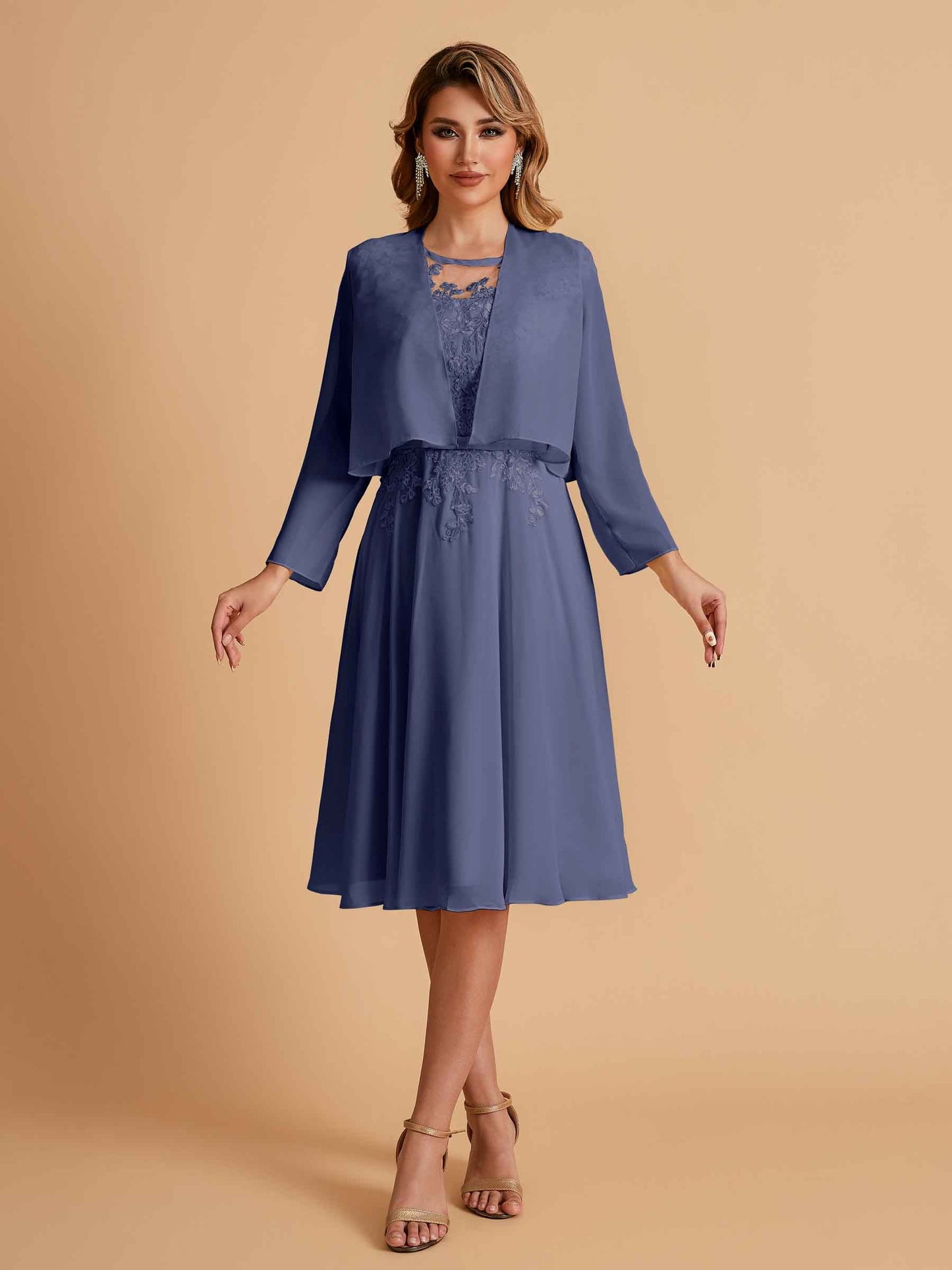 Elegant A-line Chiffon Jewel Short Mother of the Brides Dresses Online