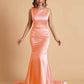 Elegant Satin Sleeveless Pleats Mermaid Bridesmaid Dresses Floor Length