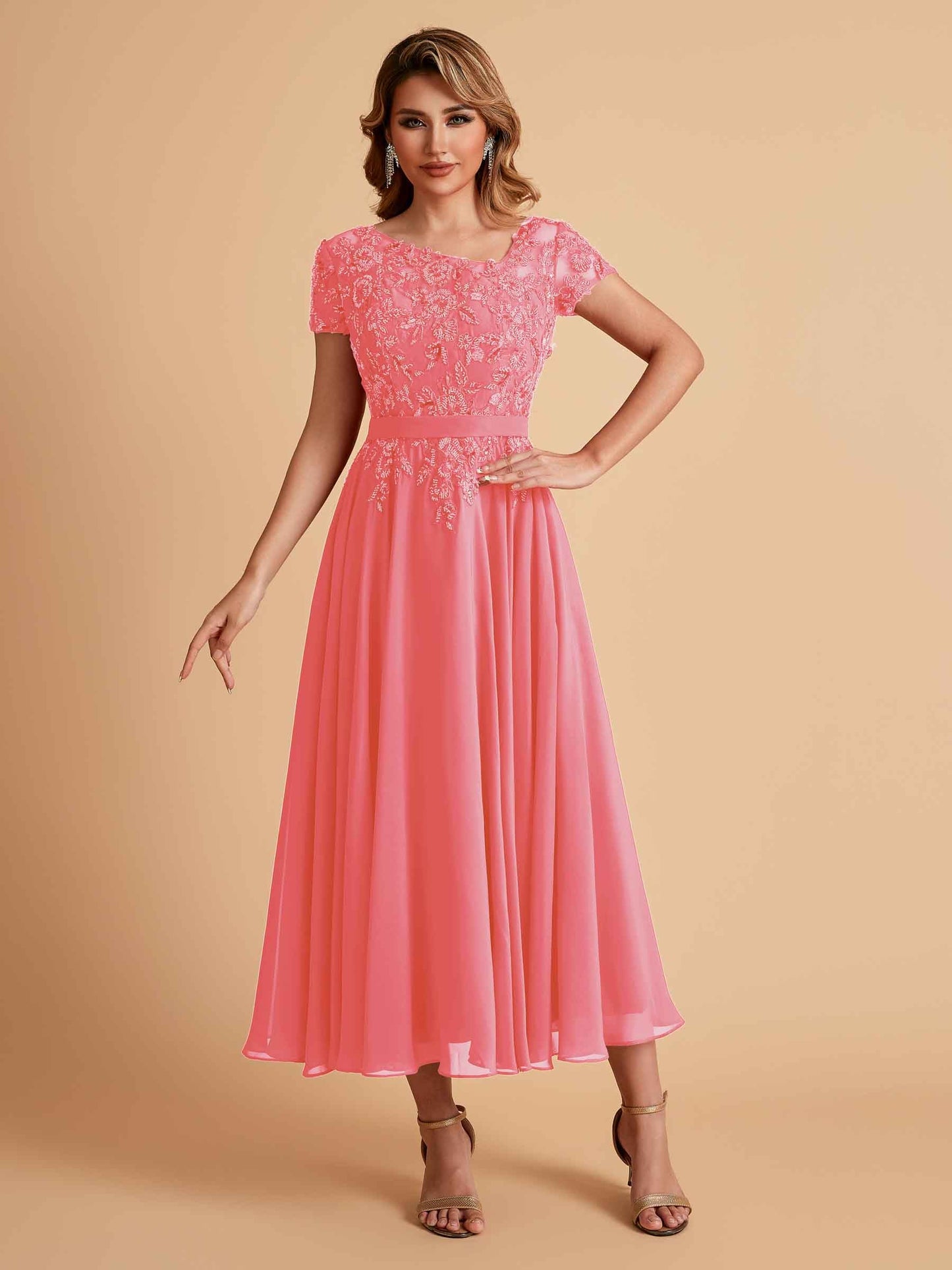 Elegant A-line Chiffon Short Sleeves Mother of the Brides Dresses Online