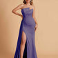 Elegant Satin Sleeveless Asymmetrical Mermaid Side Slit Floor Length Bridesmaid Dresses
