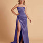 Sexy Satin Strapless Pleats Mermaid Bridesmaid Dresses Side Slit Floor Length