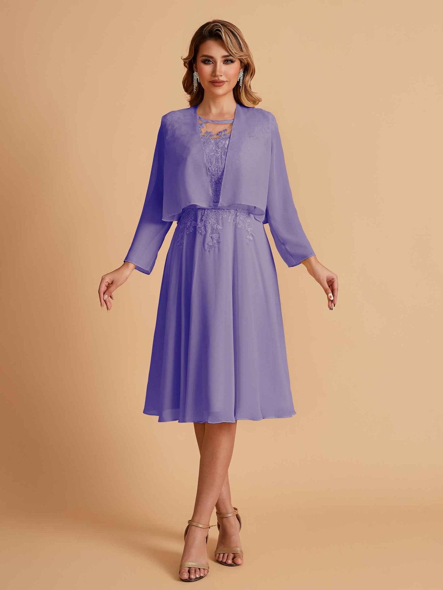 Elegant A-line Chiffon Jewel Short Mother of the Brides Dresses Online