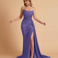 Sexy Satin Sleeveless Pleats Mermaid Bridesmaid Dresses Side Slit Floor Length
