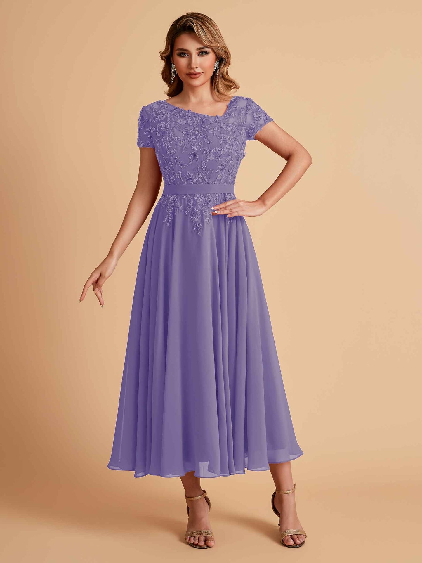 Elegant A-line Chiffon Short Sleeves Mother of the Brides Dresses Online