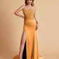 Sexy Satin Strapless Side Slit Floor Length Lace Mermaid Bridesmaid Dresses