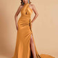 Elegant Satin Halter Pleats Side Slit Mermaid Bridesmaid Dresses Floor-Length