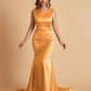 Elegant Satin Sleeveless Pleats Mermaid Bridesmaid Dresses Floor Length