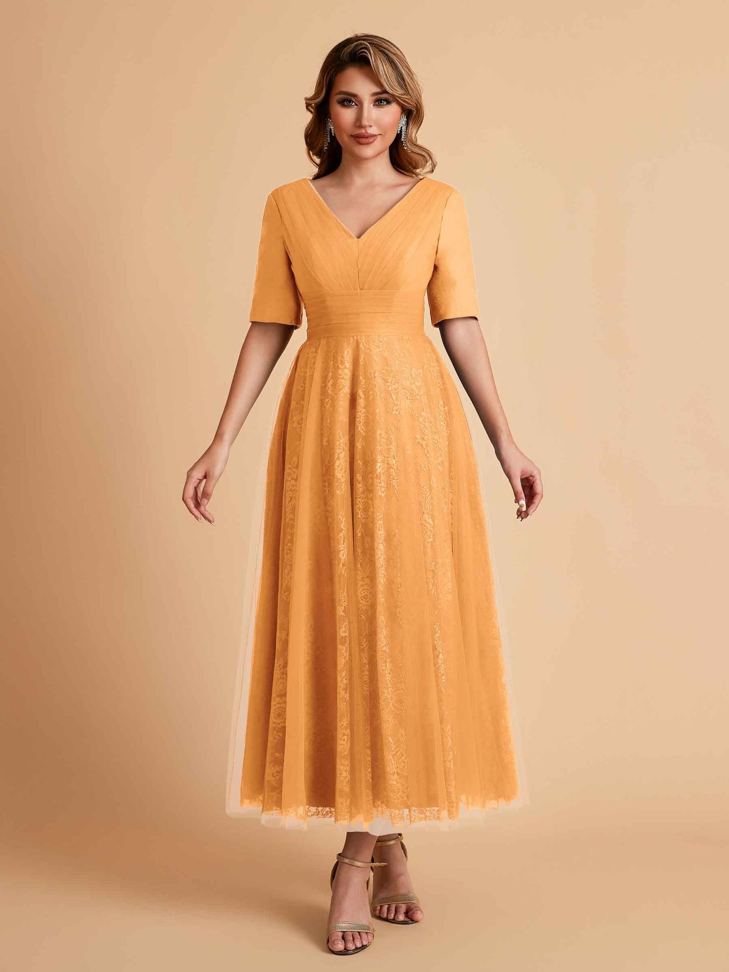 Elegant A-line Half Sleeves V-neck Mother of the Brides Dresses Online