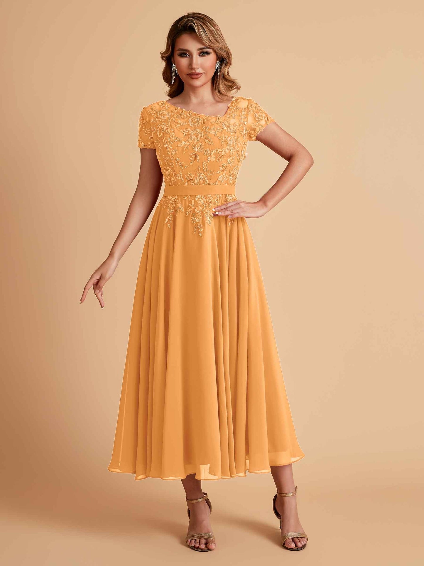 Elegant A-line Chiffon Short Sleeves Mother of the Brides Dresses Online