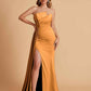 Elegant Satin Sleeveless Asymmetrical Mermaid Side Slit Floor Length Bridesmaid Dresses