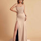 Sexy Satin Strapless Side Slit Floor Length Lace Mermaid Bridesmaid Dresses