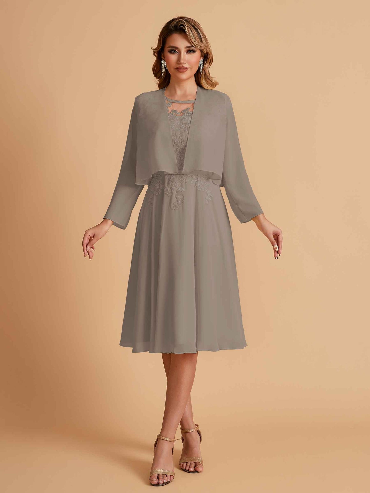 Elegant A-line Chiffon Jewel Short Mother of the Brides Dresses Online