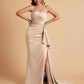 Sexy Satin Side Slit Strapless Pleats Floor Length Mermaid Bridesmaid Dresses