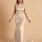 Elegant Satin Sleeveless Pleats Mermaid Bridesmaid Dresses Floor Length