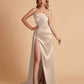Sexy Satin Strapless Pleats Mermaid Bridesmaid Dresses Side Slit Floor Length