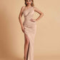 Sexy Satin One Shoulder Mermaid Bridesmaid Dresses Side Slit Floor Length