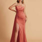 Elegant Satin Sleeveless Asymmetrical Mermaid Side Slit Floor Length Bridesmaid Dresses