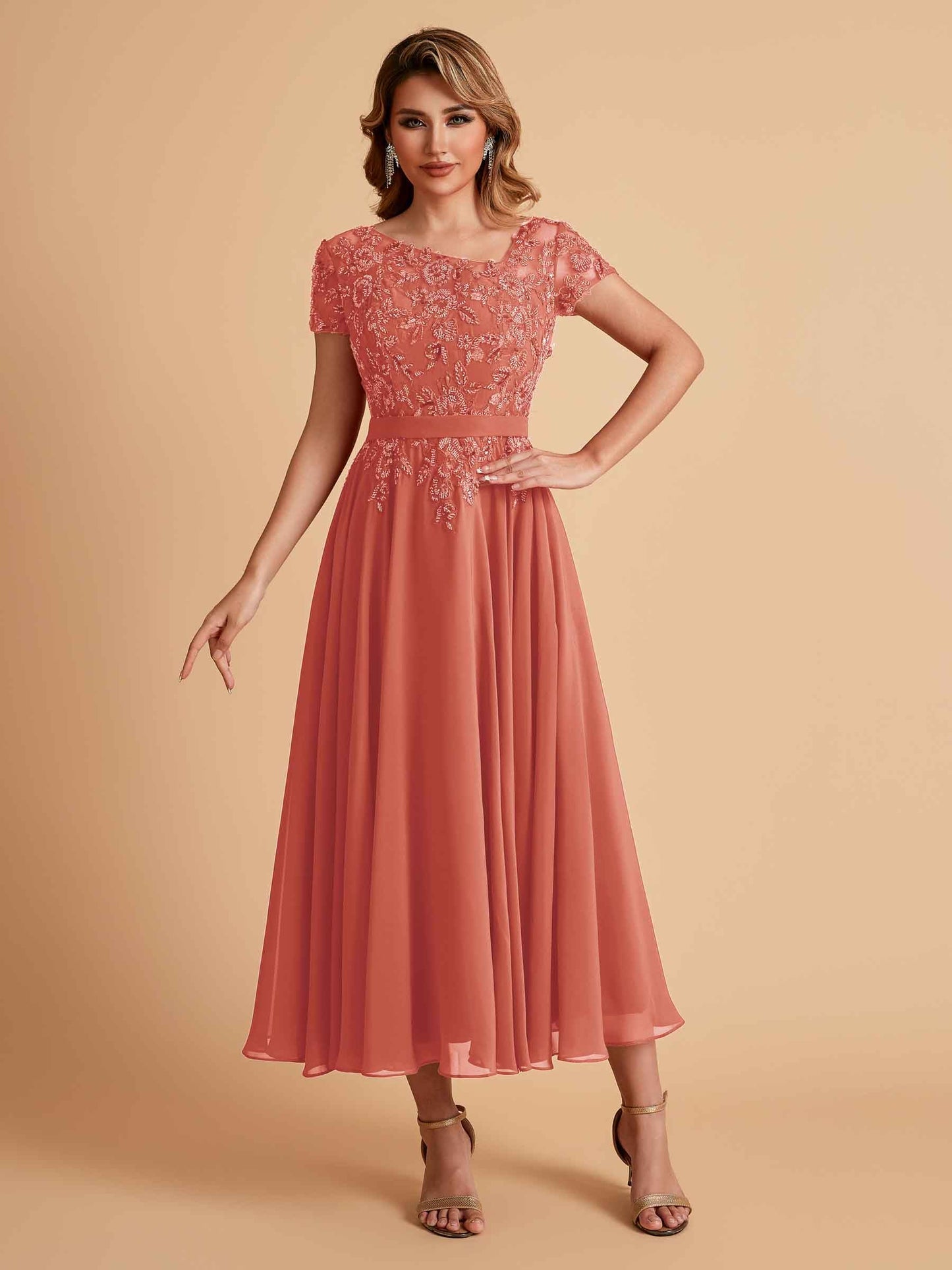 Elegant A-line Chiffon Short Sleeves Mother of the Brides Dresses Online