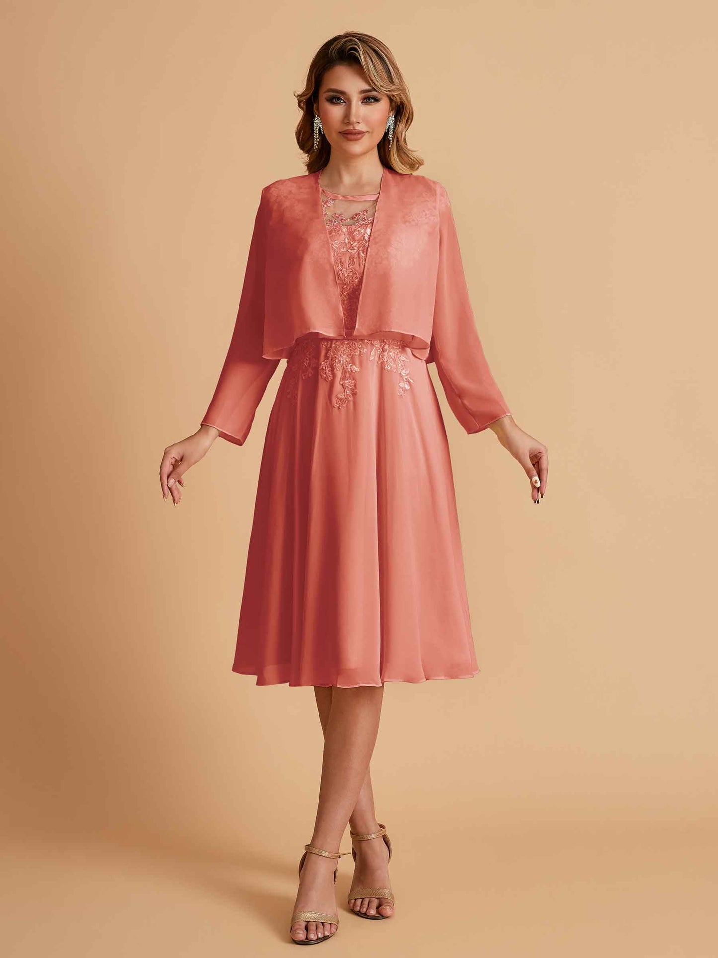 Elegant A-line Chiffon Jewel Short Mother of the Brides Dresses Online