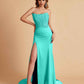Sexy Satin Strapless Side Slit Floor Length Lace Mermaid Bridesmaid Dresses
