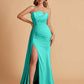 Elegant Satin Sleeveless Asymmetrical Mermaid Side Slit Floor Length Bridesmaid Dresses