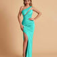 Sexy Satin One Shoulder Mermaid Bridesmaid Dresses Side Slit Floor Length