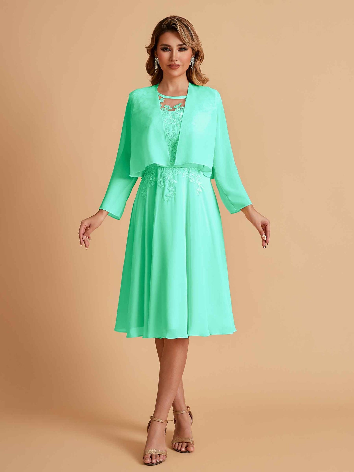 Elegant A-line Chiffon Jewel Short Mother of the Brides Dresses Online