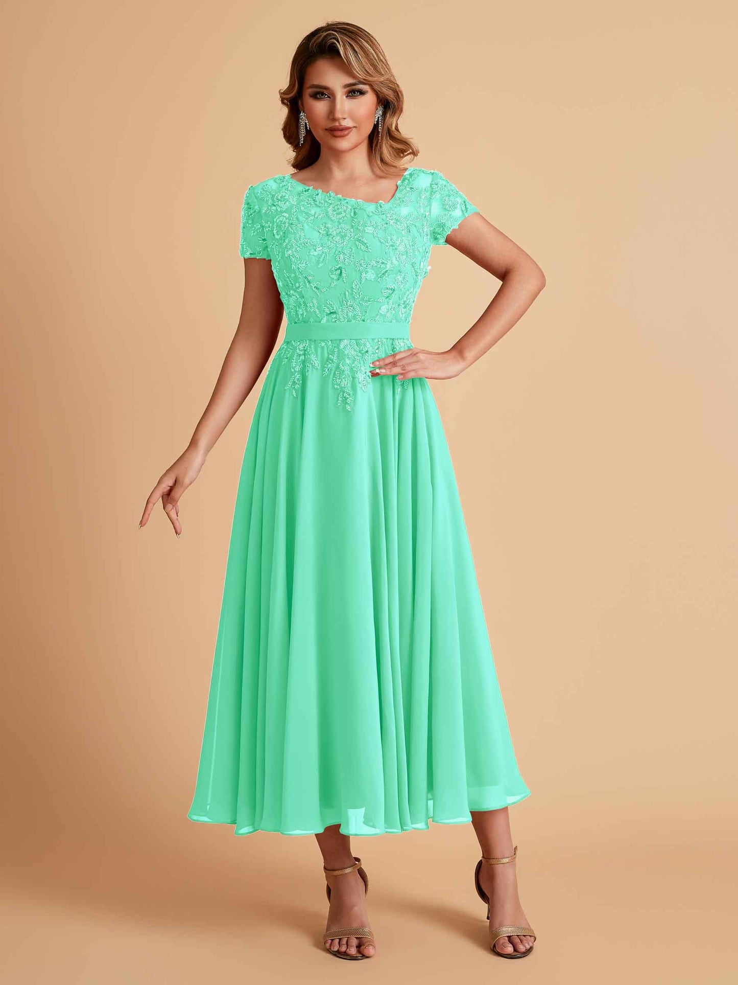 Elegant A-line Chiffon Short Sleeves Mother of the Brides Dresses Online
